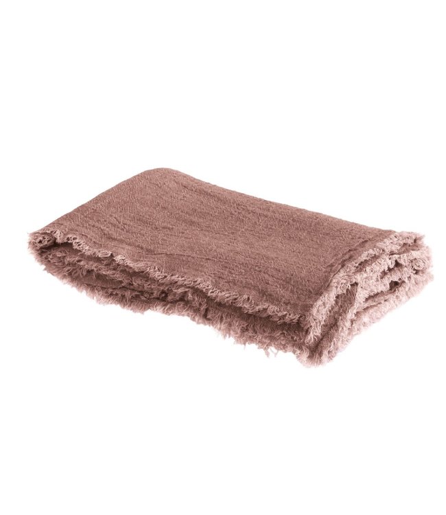 Throw vice versa fringed, washed linen crepon - bois de rose