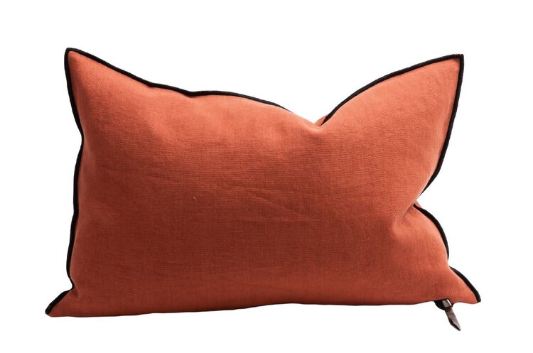 Maison de Vacances Kussen vice versa black line, stone washed linnen - henné