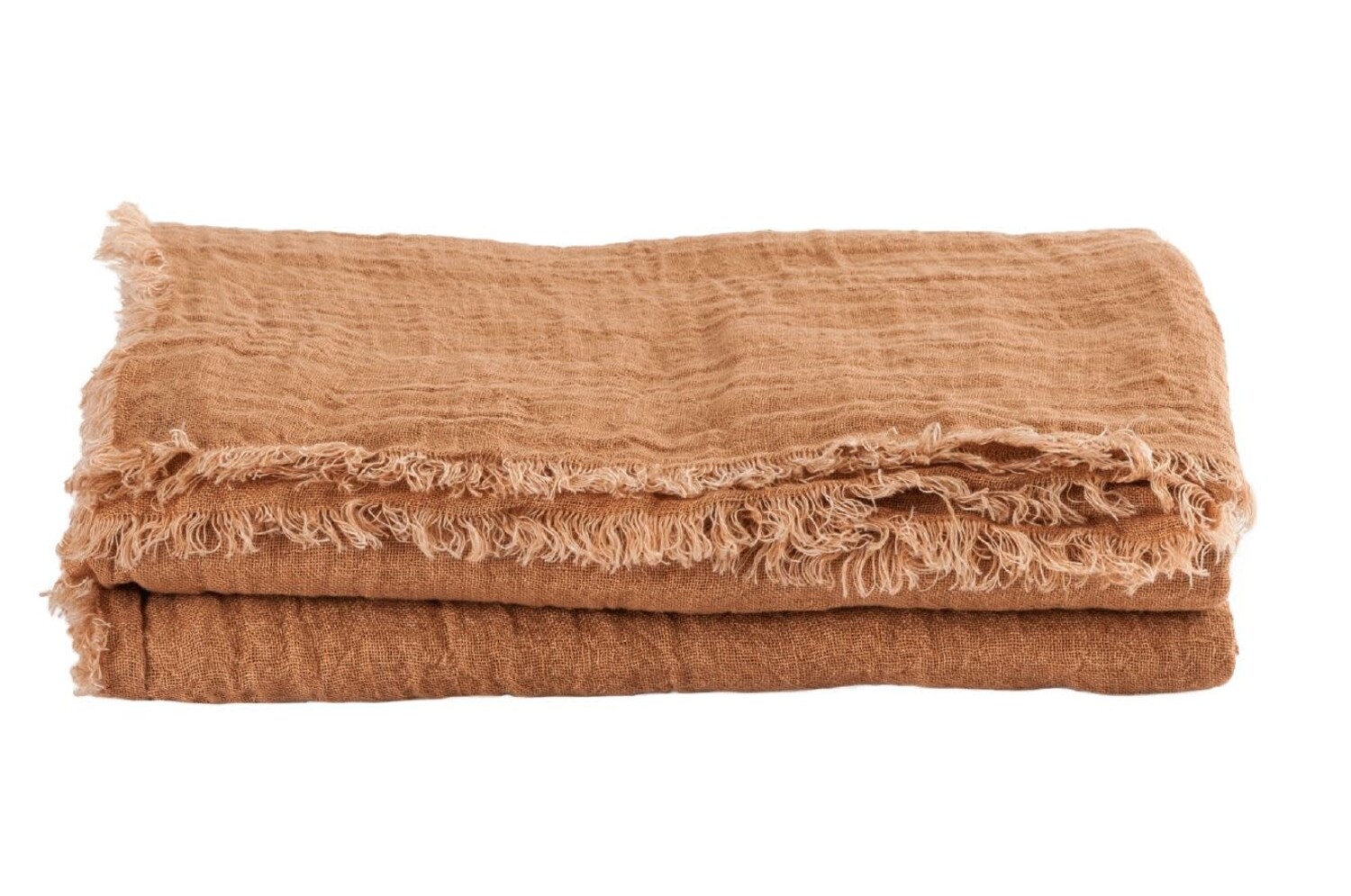 Throw vice versa fringed, washed linen gauze - terracotta