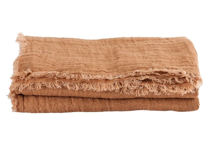 Maison de Vacances Plaid vice versa met franjes, gaze de lin lavé - terracotta