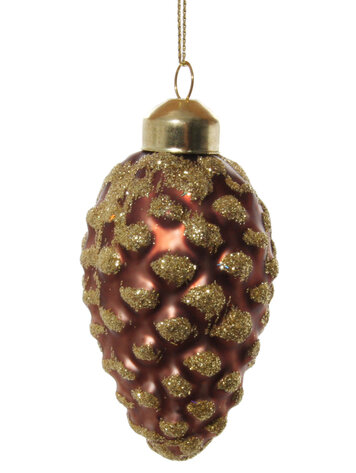 Glazen dennenappel - bruin/goud