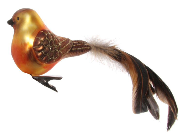 Glazen vogel - oranje/bruin