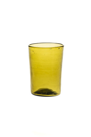 Mouth blown small conical glass - olive green