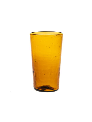 Mondgeblazen groot conisch glas  - amber