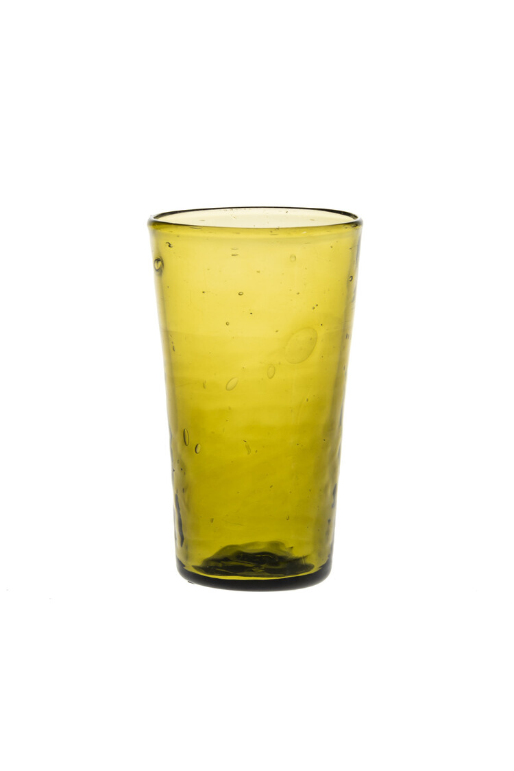 Mondgeblazen groot conisch glas  - olijfgroen