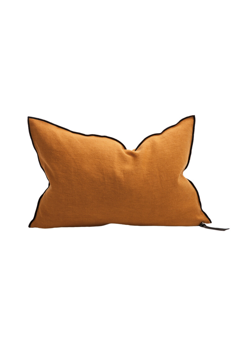 Maison de Vacances Cushion vice versa black line, stone washed linen - ambre