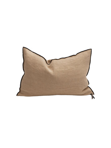 Maison de Vacances Cushion vice versa black line, stone washed linen - sable