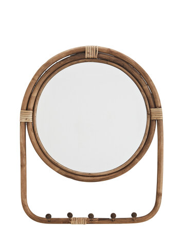 Rattan mirror with hooks