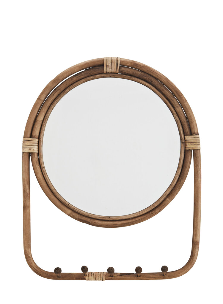 Rattan mirror with hooks