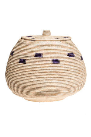 Palm basket with lid,  natural/indigo #2 - Niger