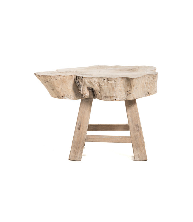 Erratic tree trunk coffee table with wooden legs # 1