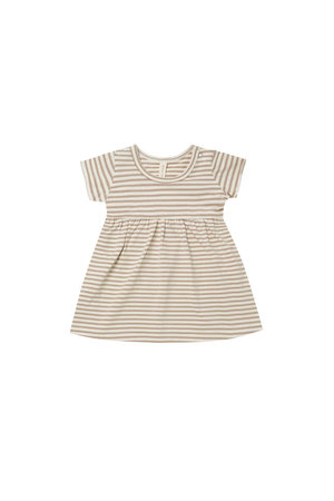 Quincy Mae Short-sleeve baby dress - warm grey stripe