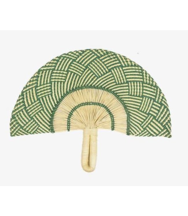 Handwoven fan - green  & beige