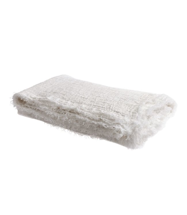 Maison de Vacances Throw vice versa fringed, washed linen crepon - blanc