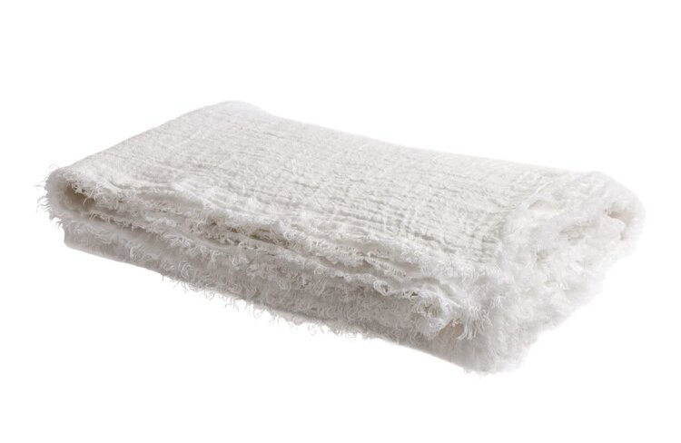 Maison de Vacances Throw vice versa fringed, washed linen crepon - blanc