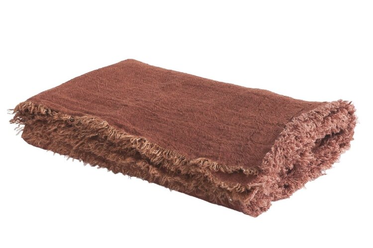 Maison de Vacances Throw vice versa fringed, washed linen crepon - argile