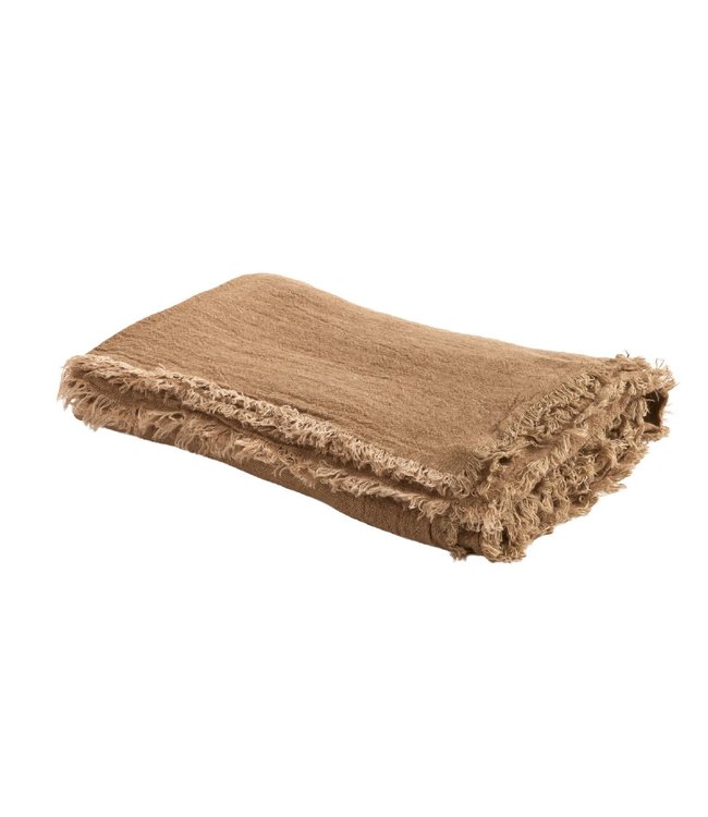 Throw vice versa fringed, washed linen crepon - terracotta