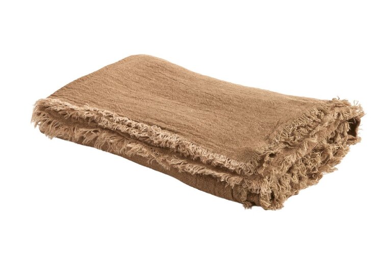 Maison de Vacances Throw vice versa fringed, washed linen crepon - terracotta