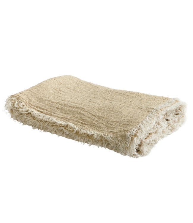 Throw vice versa fringed, washed linen crepon - orgeat