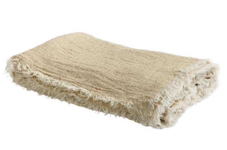Maison de Vacances Throw vice versa fringed, washed linen crepon - orgeat