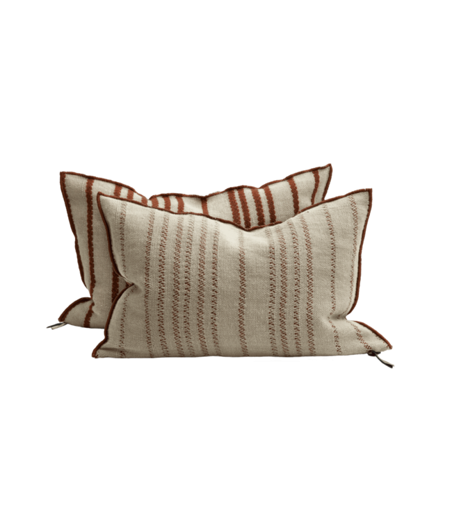 Cushion vice versa, toile de myre brodée 290 - rayure argile