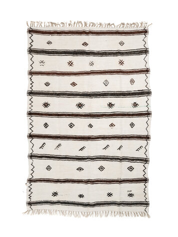 Vintage hemp rug ecru with brown stripes