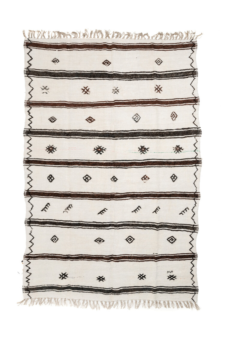 Vintage hemp rug ecru with brown stripes