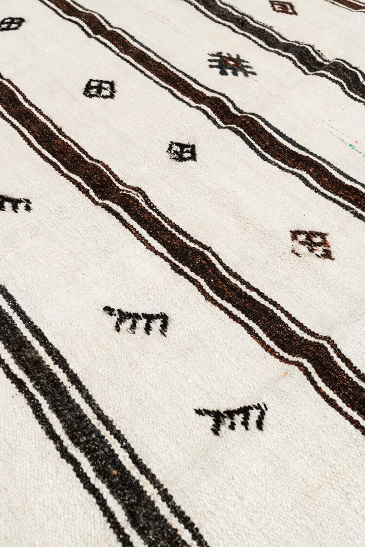 Vintage hemp rug ecru with brown stripes