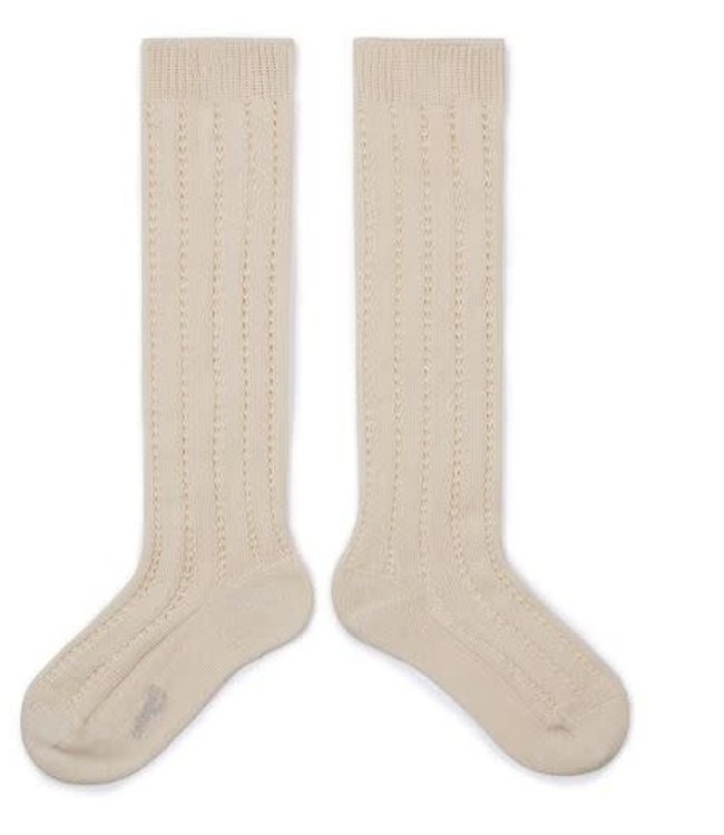 Collégien Léonie - crocheted high socks in Scottish yarn - doux agneaux