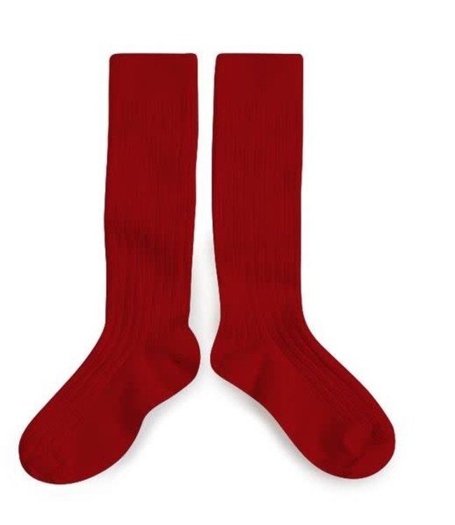 Collégien La haute - hoge geribde sokken - rouge carmin
