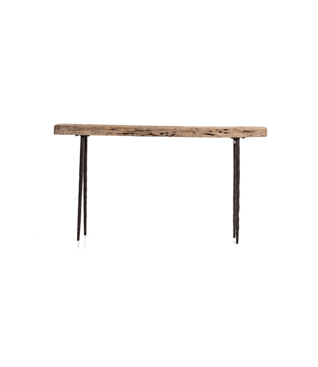 Small sidetable weathered elm wood with metal legs - 151cm