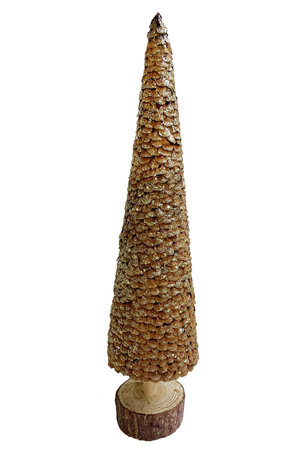 Fir cone scale tree wooden base - natural with gold glitter