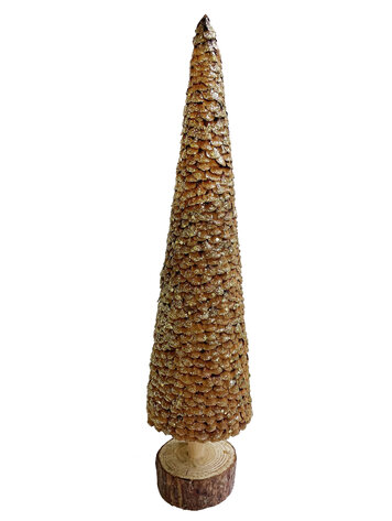 Fir cone scale tree wooden base - natural with gold glitter