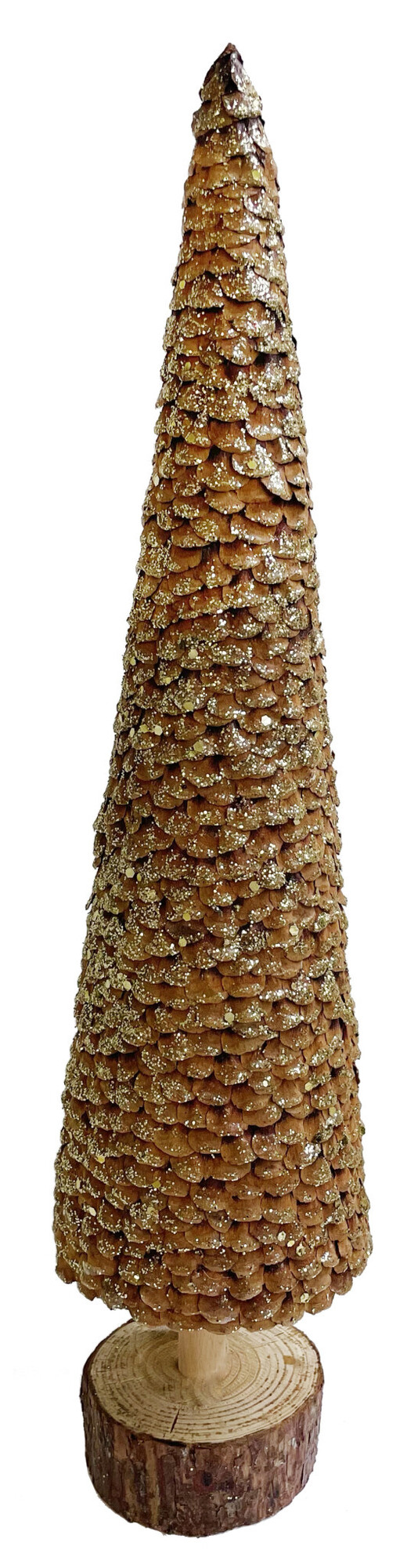 Fir cone scale tree wooden base - natural with gold glitter