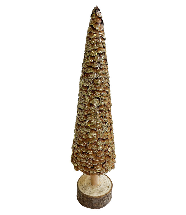 Fir cone scale tree wooden base - natural with gold glitter • Couleur Locale