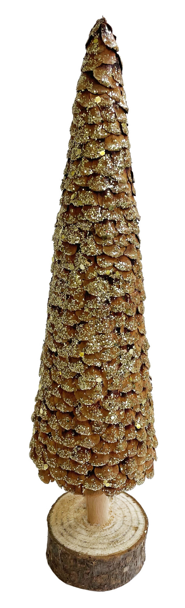 Fir cone scale tree wooden base - natural with gold glitter
