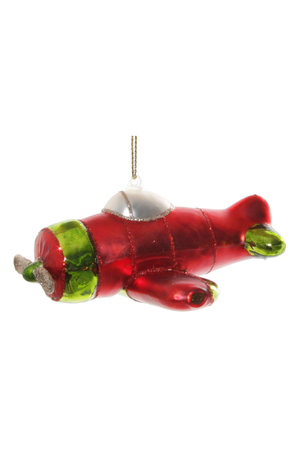 Glass airplane ornament red-green