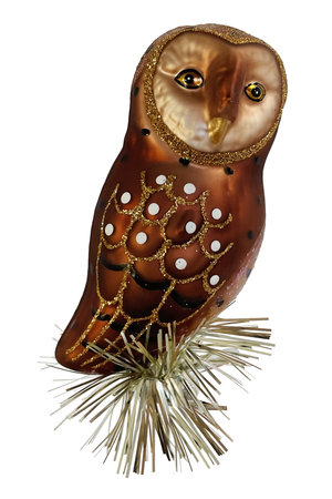 Glass owl brown with tinsel on clip