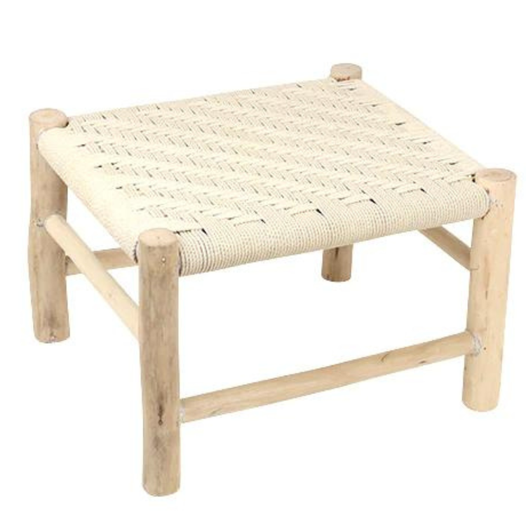 Caravane Yuka voetbankje van eucalyptus en geweven katoen