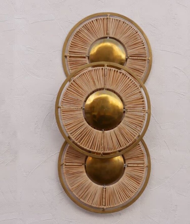 Wall lamp raffia & brass