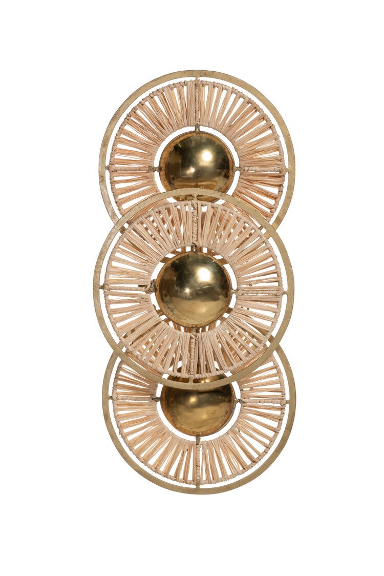 Wall lamp raffia & brass