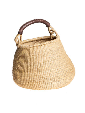 Bolga pot basket with leather handle #1