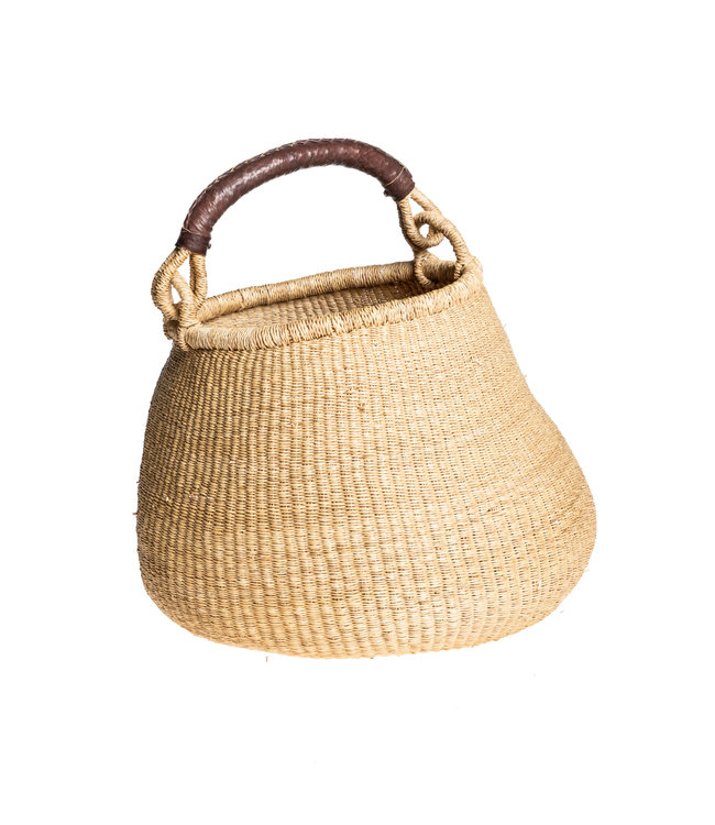 Bolga pot basket with leather handle #1