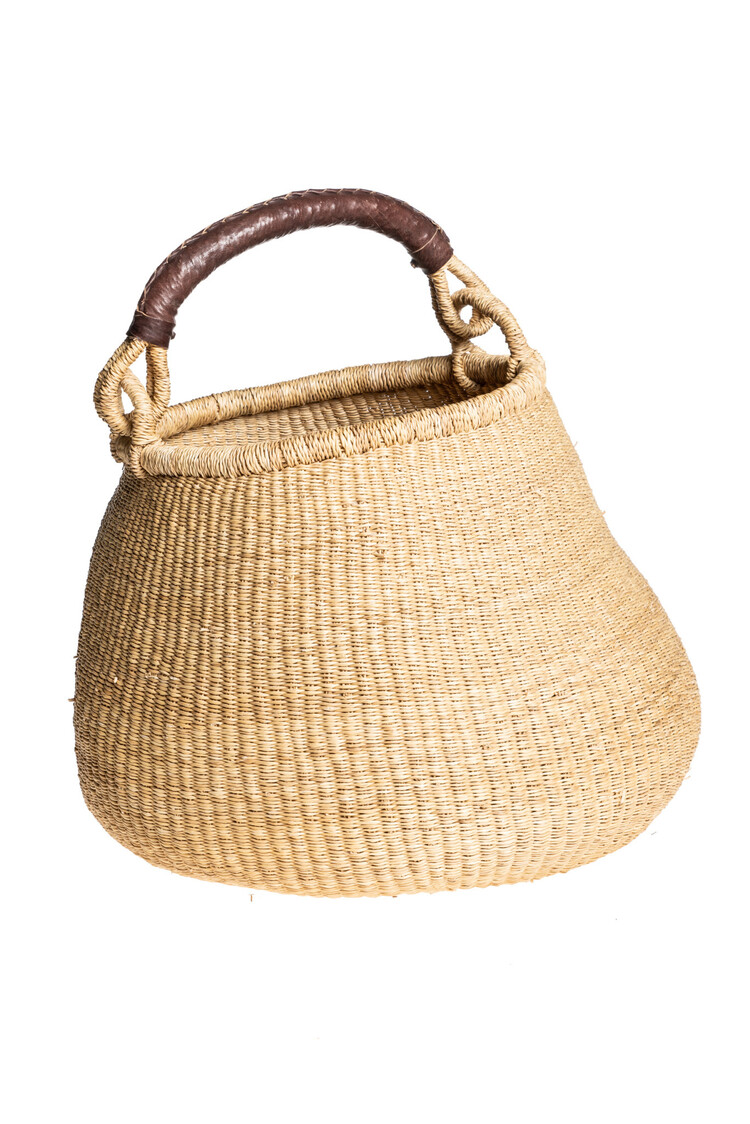 Bolga pot basket with leather handle #1