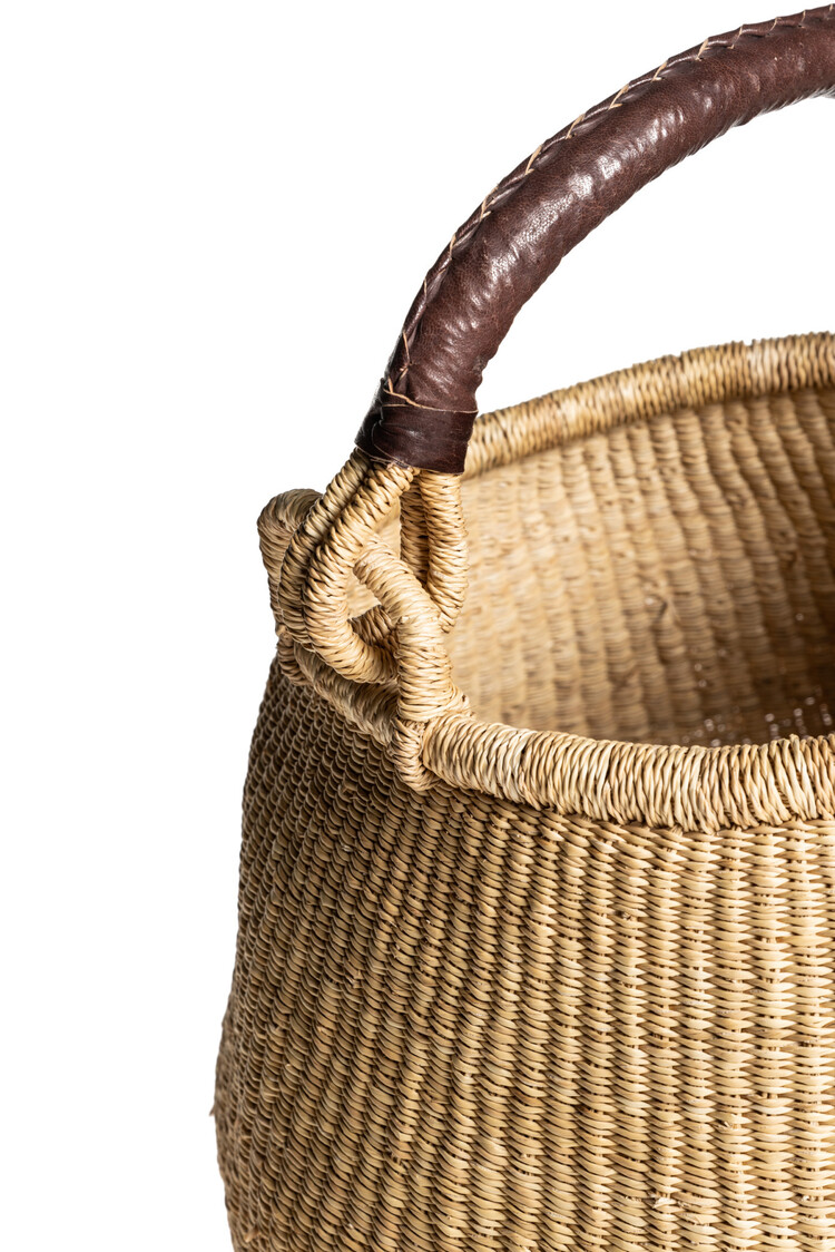 Bolga pot basket with leather handle #1