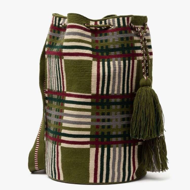 Guanabana handmade Tula bag - palmas - kaki & bordeaux