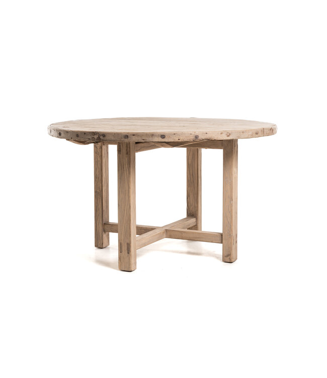 Ronde tafel met houten onderstel #4, olm hout