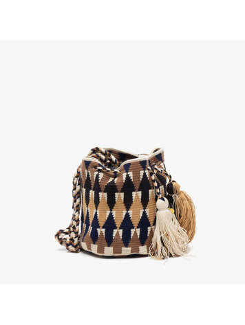 Guanabana handmade Crossbody Wayuu Mochila - Oakville - brown & navy