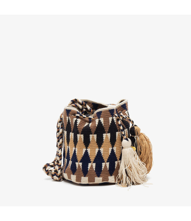 Guanabana Crossbody Wayuu Mochila - Oakville - brown & navy