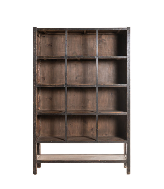 Reclaimed wood library, black patinated
